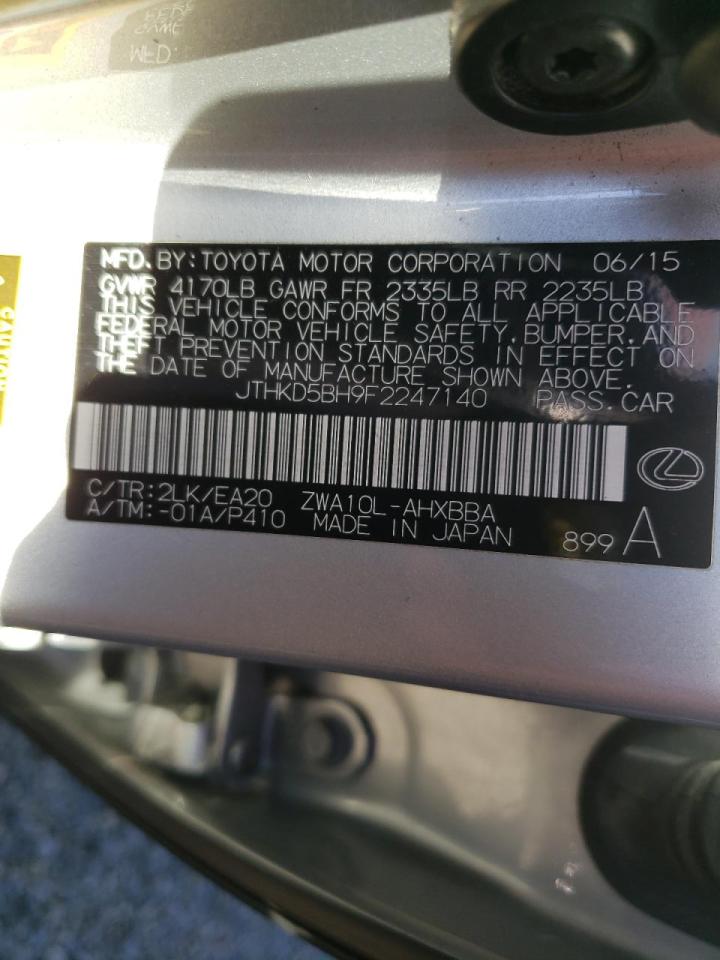 Photo 9 from auction – 2015 LEXUS CT 200 with VIN JTHKD5BH9F2247140