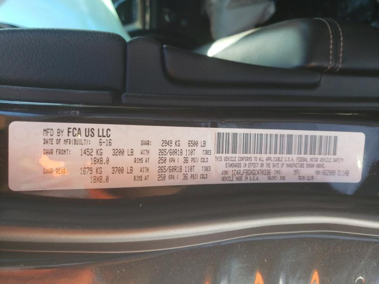 Photo 10 from auction – 2016 JEEP GRAND CHER with VIN 1C4RJFBGXGC470336
