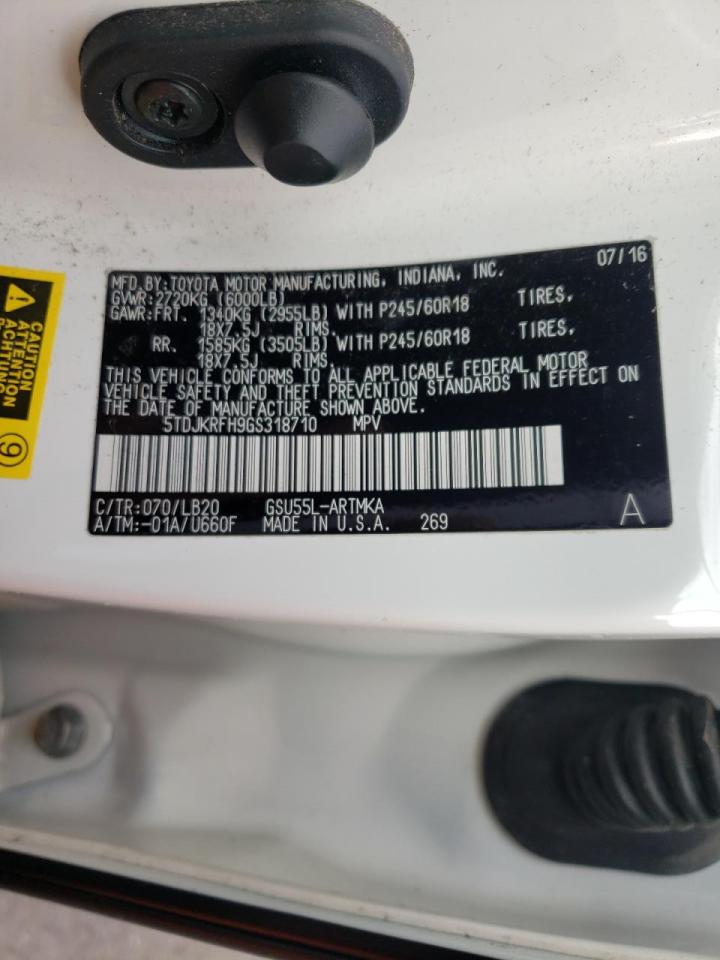 Zdjęcie 10 z aukcji – 2016 TOYOTA HIGHLANDER z VIN 5TDJKRFH9GS318710