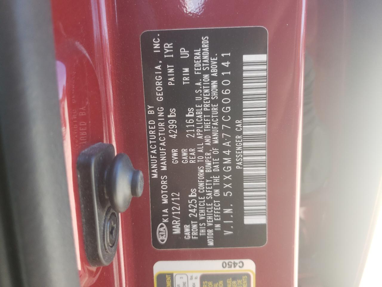 Zdjęcie 10 z aukcji – 2012 KIA OPTIMA LX z VIN 5XXGM4A77CG060141