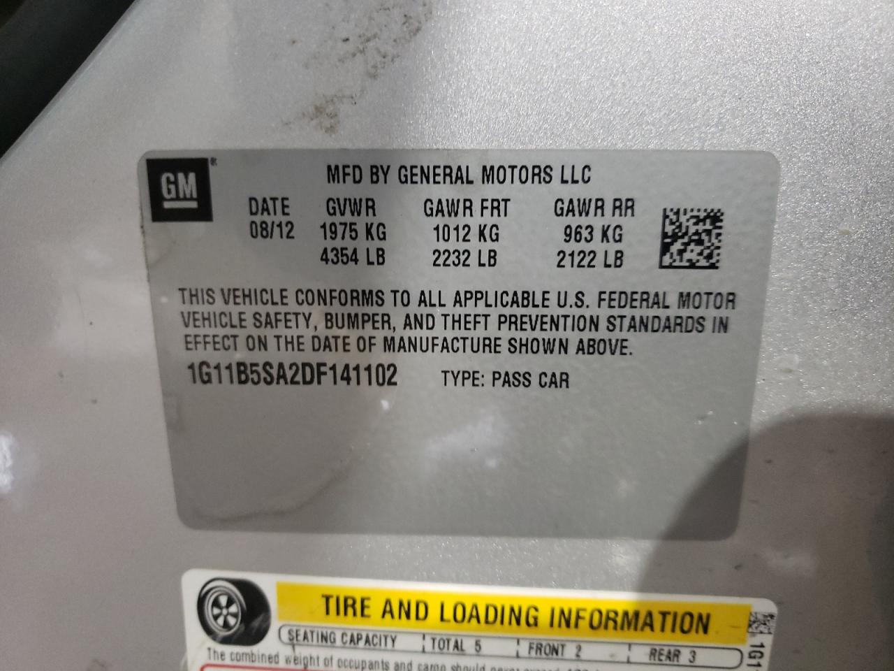 Photo 10 from auction – 2013 CHEVROLET MALIBU LS with VIN 1G11B5SA2DF141102