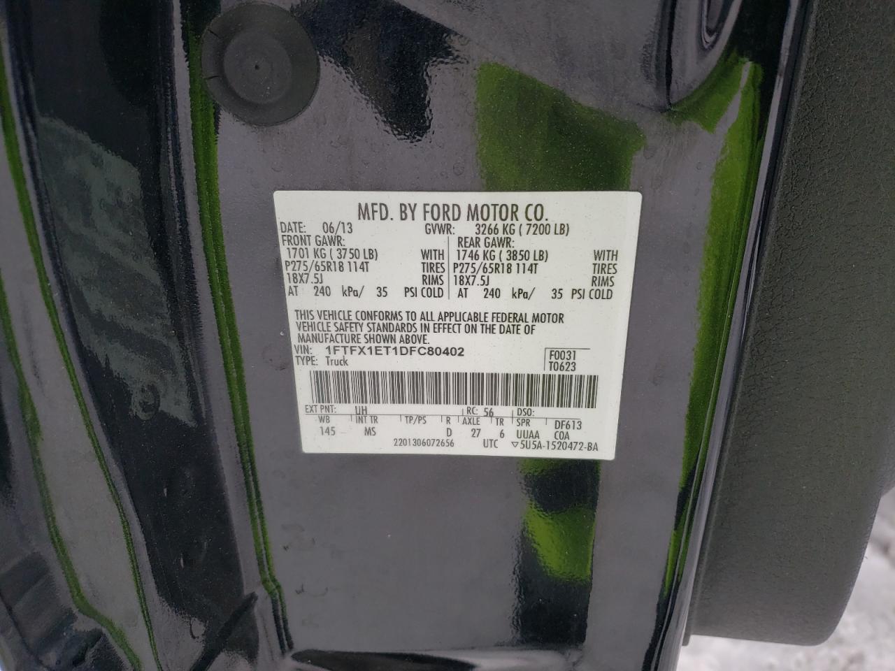 Photo 10 from auction – 2013 FORD F150 SUPER with VIN 1FTFX1ET1DFC80402