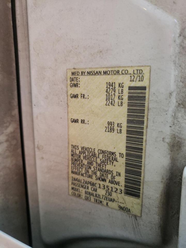 Photo 10 from auction – 2011 NISSAN ALTIMA BAS with VIN 1N4AL2AP6BC135123
