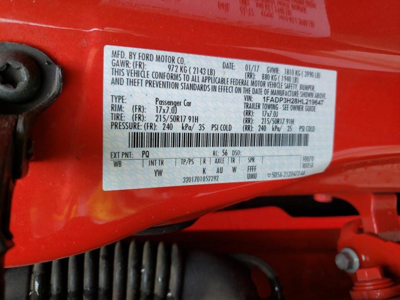 Photo 10 from auction – 2017 FORD FOCUS SEL with VIN 1FADP3H28HL219647