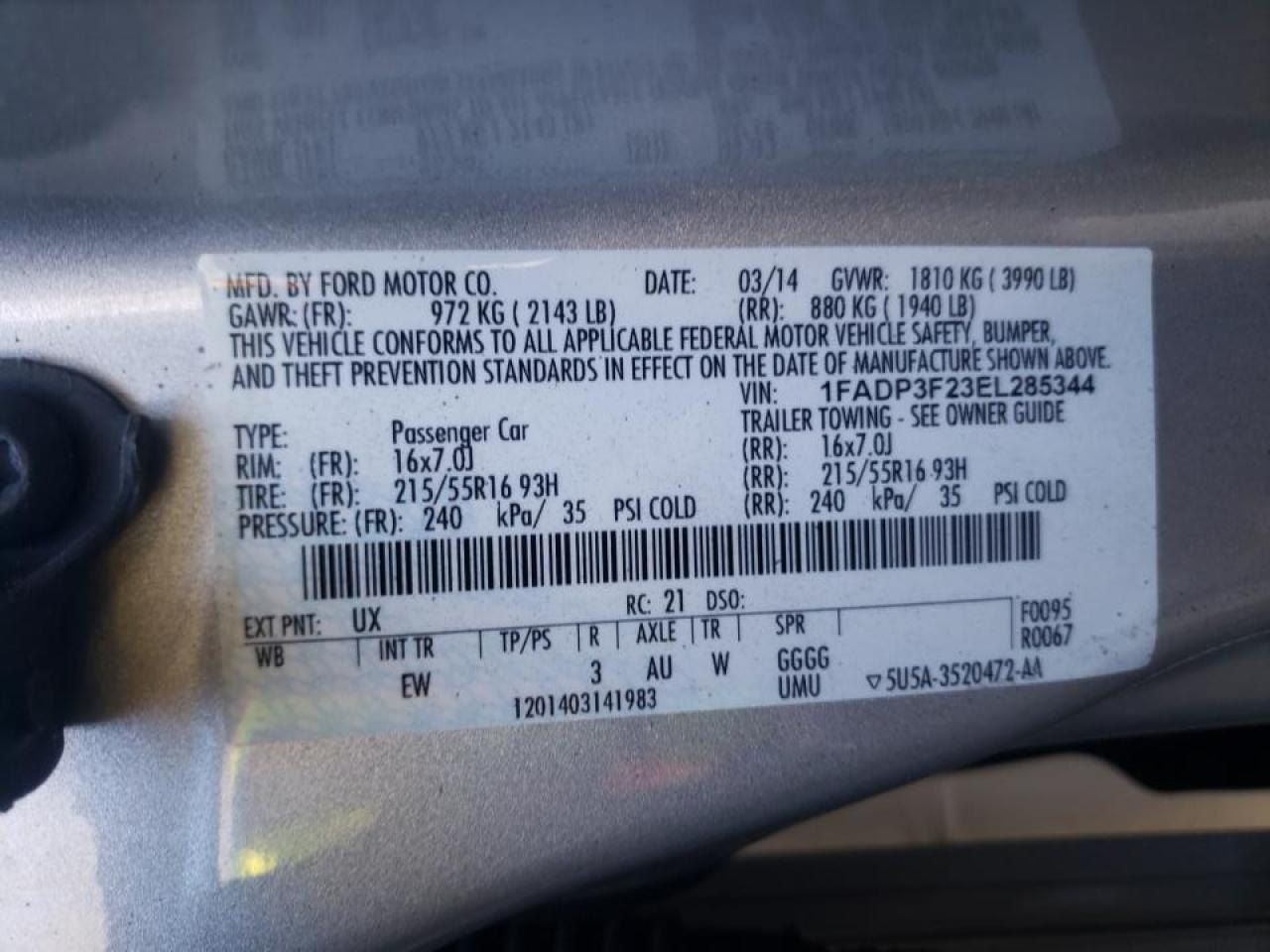 Photo 10 from auction – 2014 FORD FOCUS SE with VIN 1FADP3F23EL285344