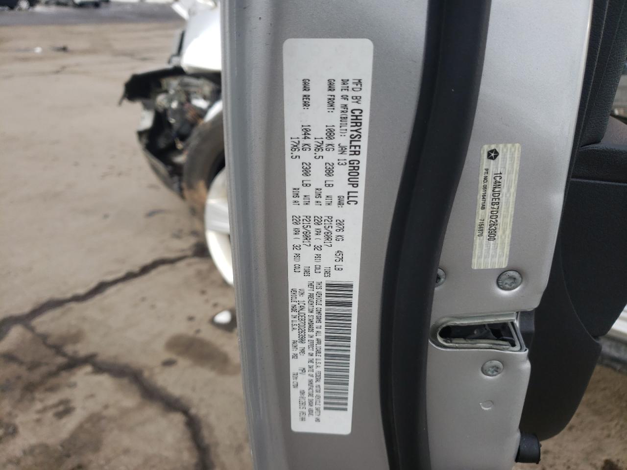 Photo 10 from auction – 2013 JEEP COMPASS LA with VIN 1C4NJDEB7DD263900