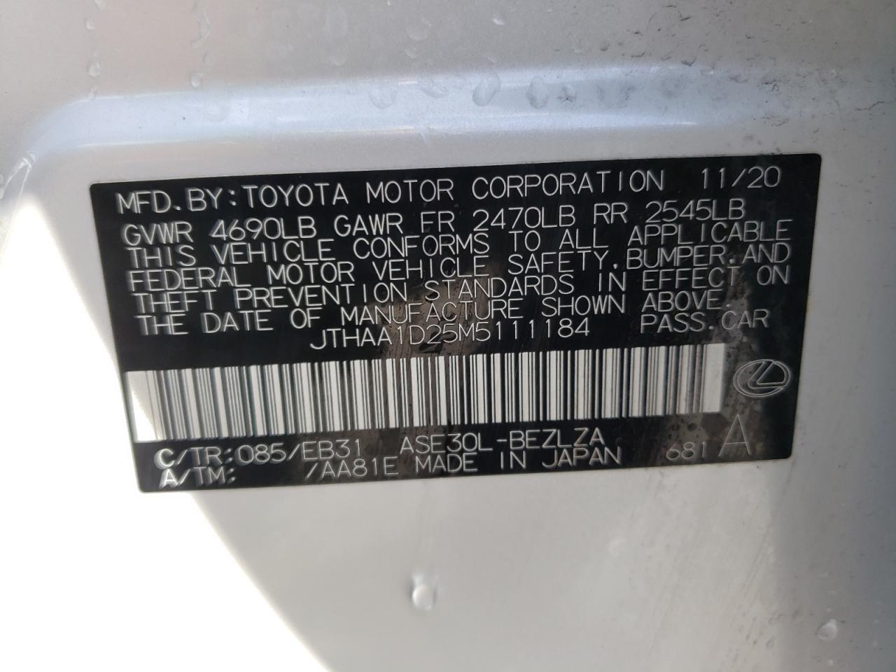 Photo 10 from auction – 2021 LEXUS IS 300 with VIN JTHAA1D25M5111184