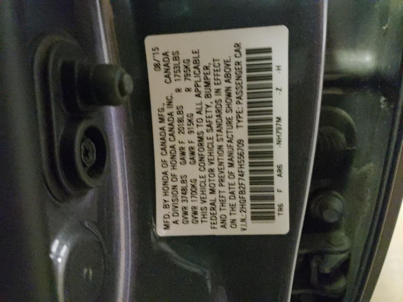 Photo 10 from auction – 2015 HONDA CIVIC SE with VIN 2HGFB2F74FH556709