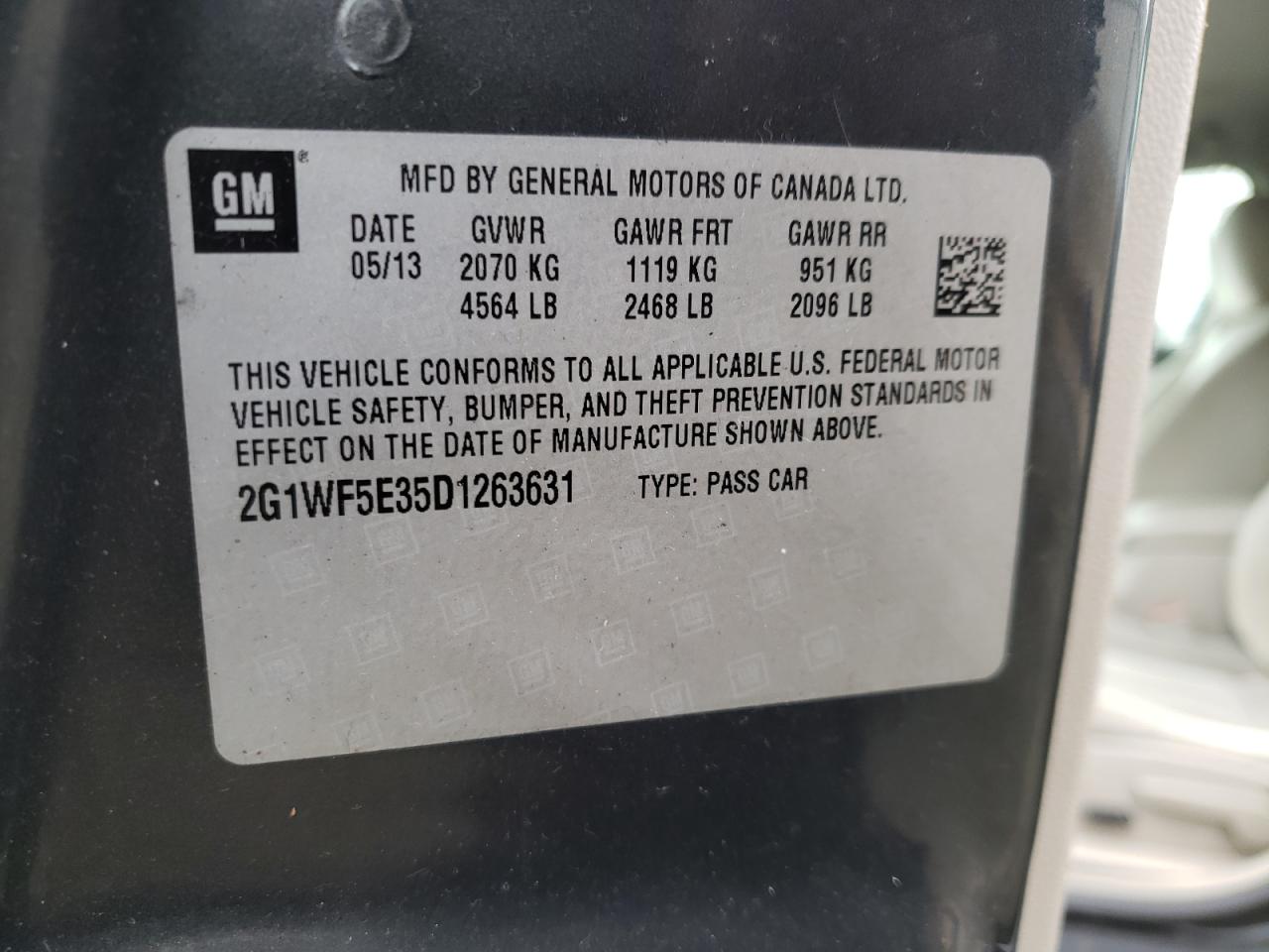 Photo 10 from auction – 2013 CHEVROLET IMPALA LS with VIN 2G1WF5E35D1263631