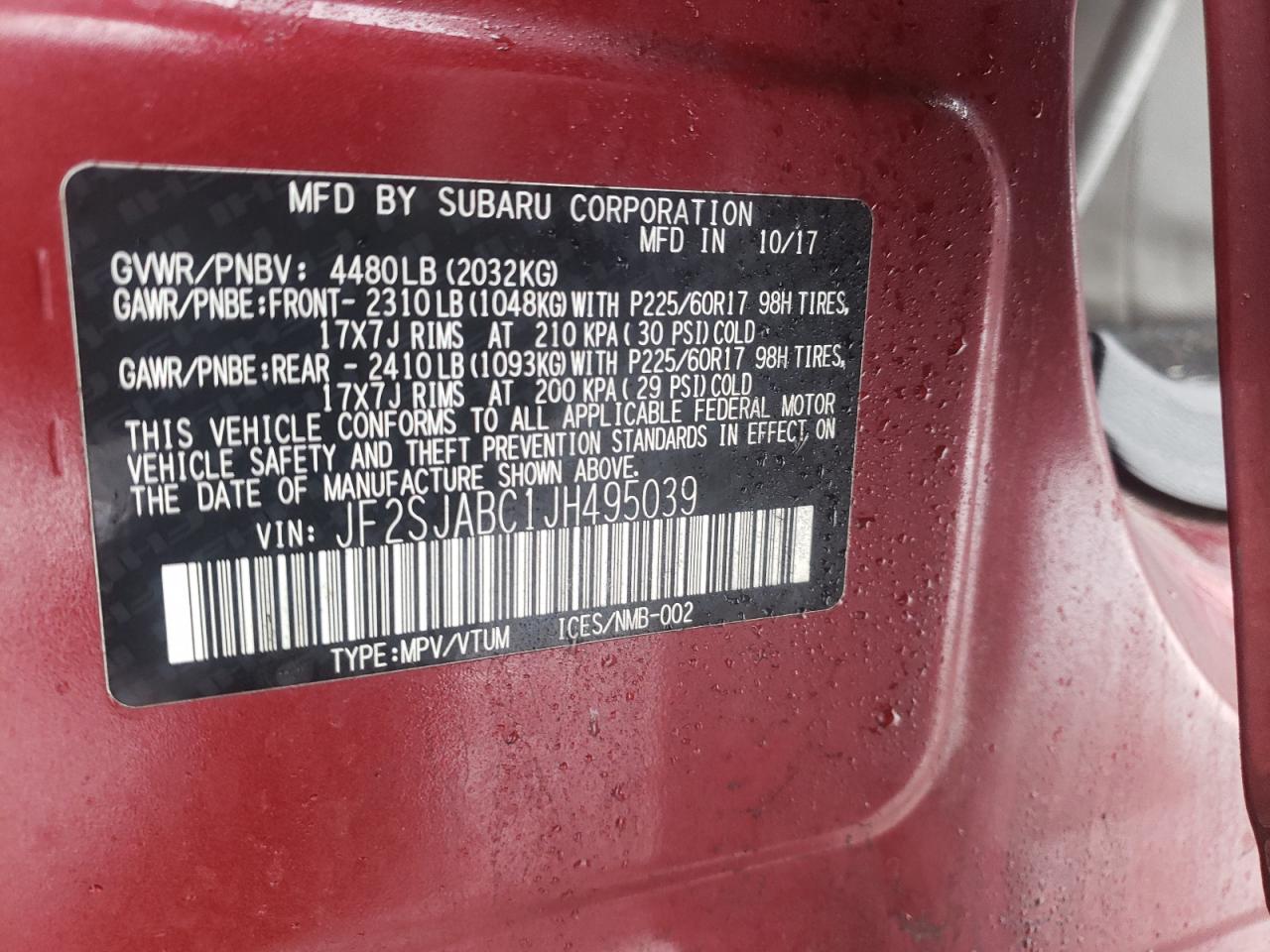 Photo 10 from auction – 2018 SUBARU FORESTER 2 with VIN JF2SJABC1JH495039
