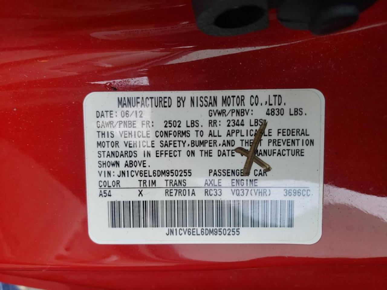 Photo 10 from auction – 2013 INFINITI G37 with VIN JN1CV6EL6DM950255