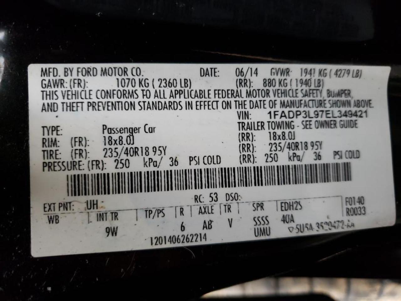 Photo 10 from auction – 2014 FORD FOCUS ST with VIN 1FADP3L97EL349421