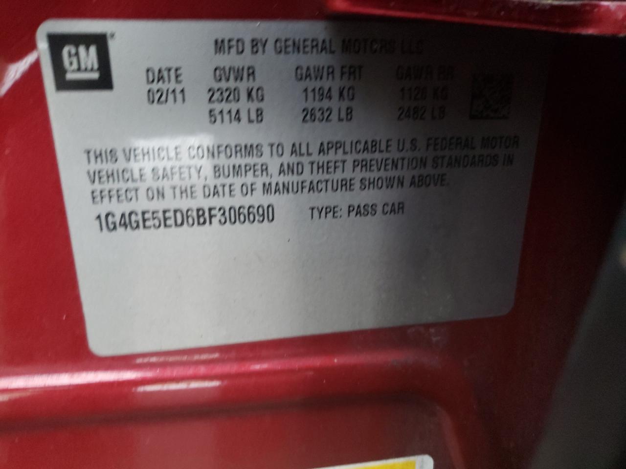 Photo 10 from auction – 2011 BUICK LACROSSE C with VIN 1G4GE5ED6BF306690