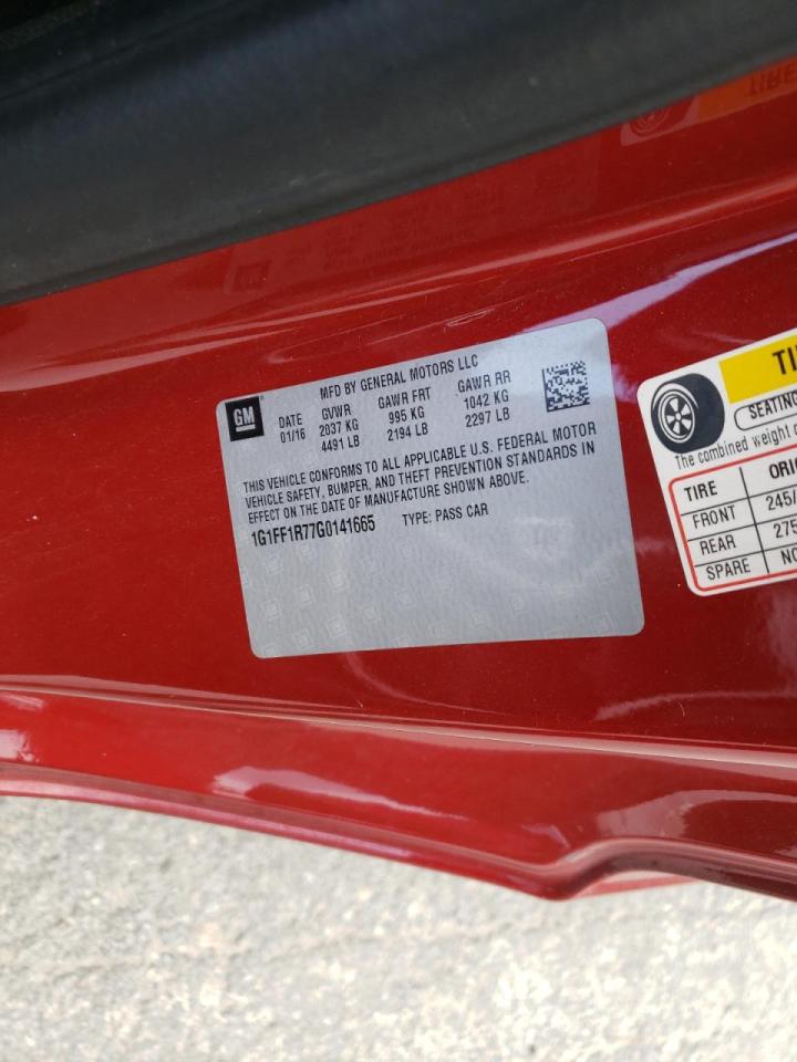 Photo 10 from auction – 2016 CHEVROLET CAMARO SS with VIN 1G1FF1R77G0141665
