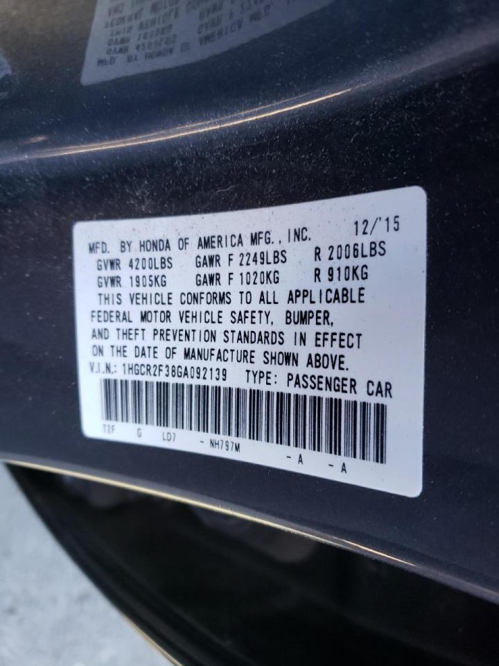 Photo 10 from auction – 2016 HONDA ACCORD LX with VIN 1HGCR2F38GA092139