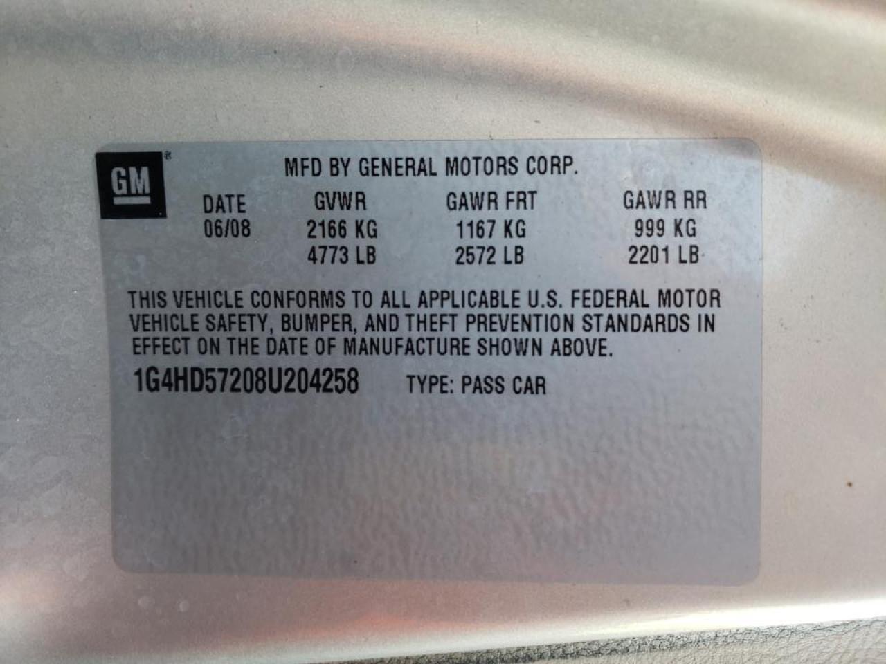 Photo 10 from auction – 2008 BUICK LUCERNE CX with VIN 1G4HD57208U204258