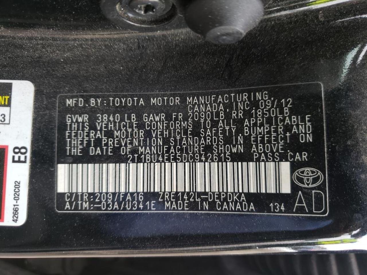Zdjęcie 10 z aukcji – 2013 TOYOTA COROLLA BA z VIN 2T1BU4EE5DC942615