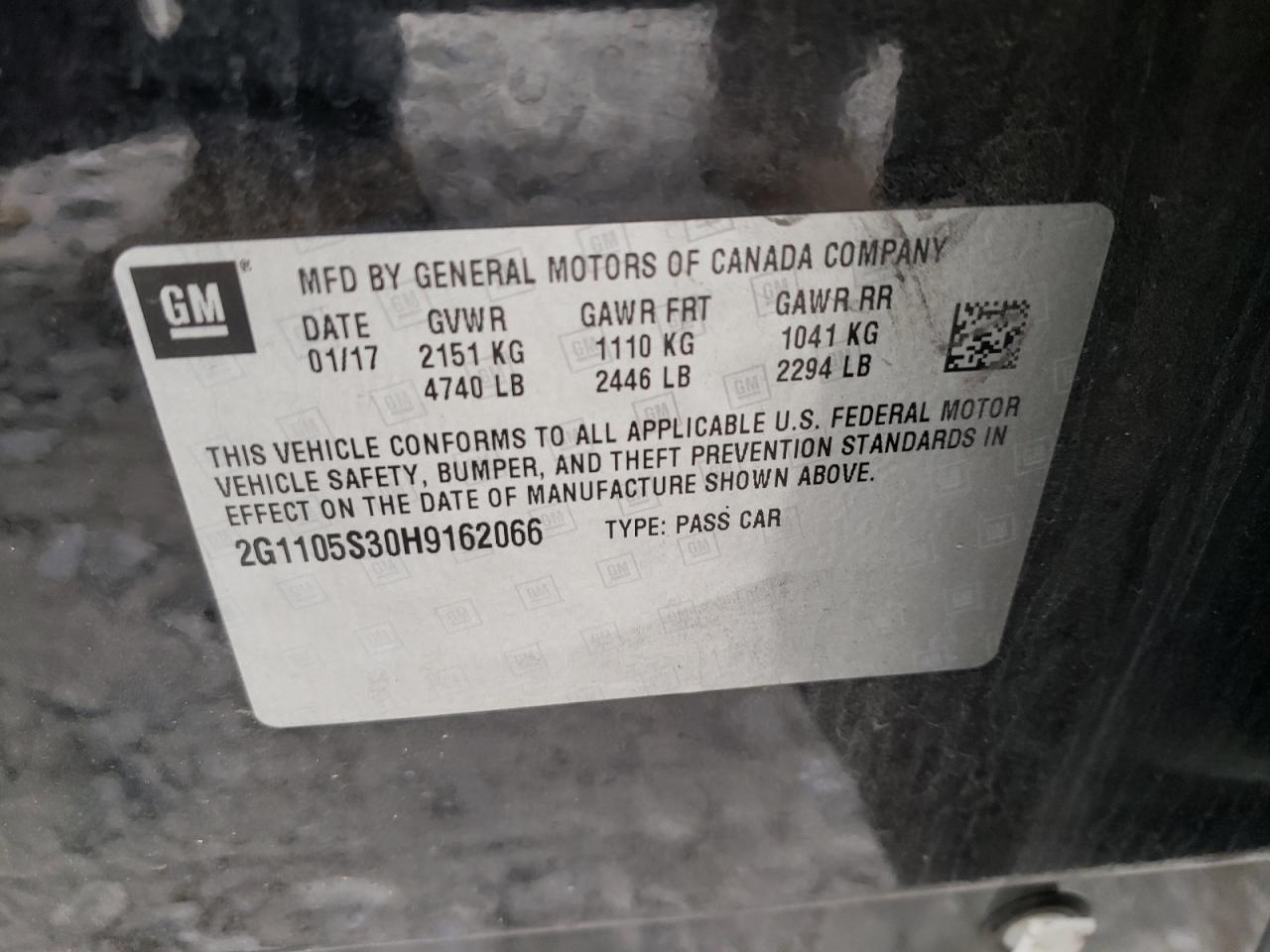 Photo 10 from auction – 2017 CHEVROLET IMPALA LT with VIN 2G1105S30H9162066