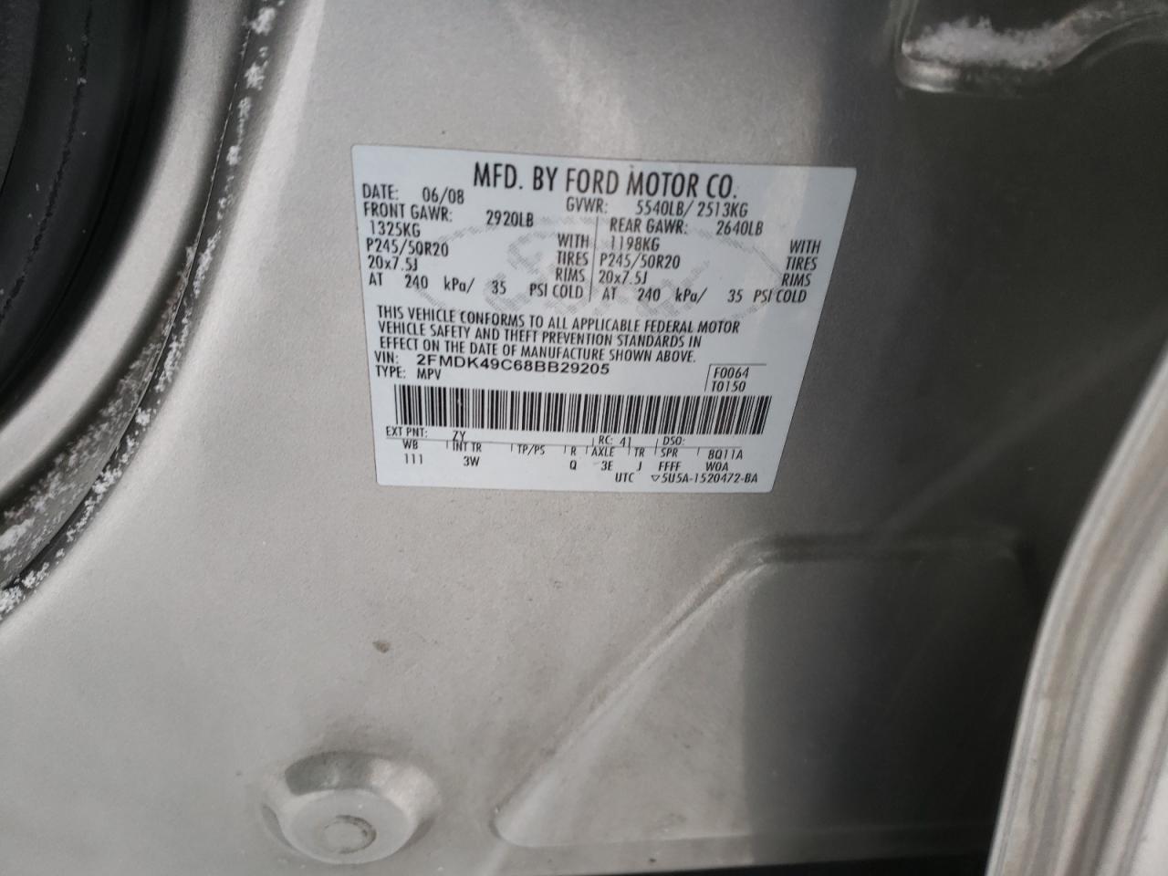 Photo 10 from auction – 2008 FORD EDGE LIMIT with VIN 2FMDK49C68BB29205