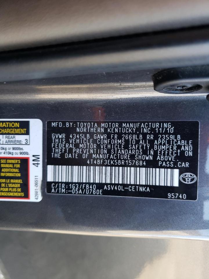 Photo 10 from auction – 2011 TOYOTA CAMRY BASE with VIN 4T4BF3EK5BR157684