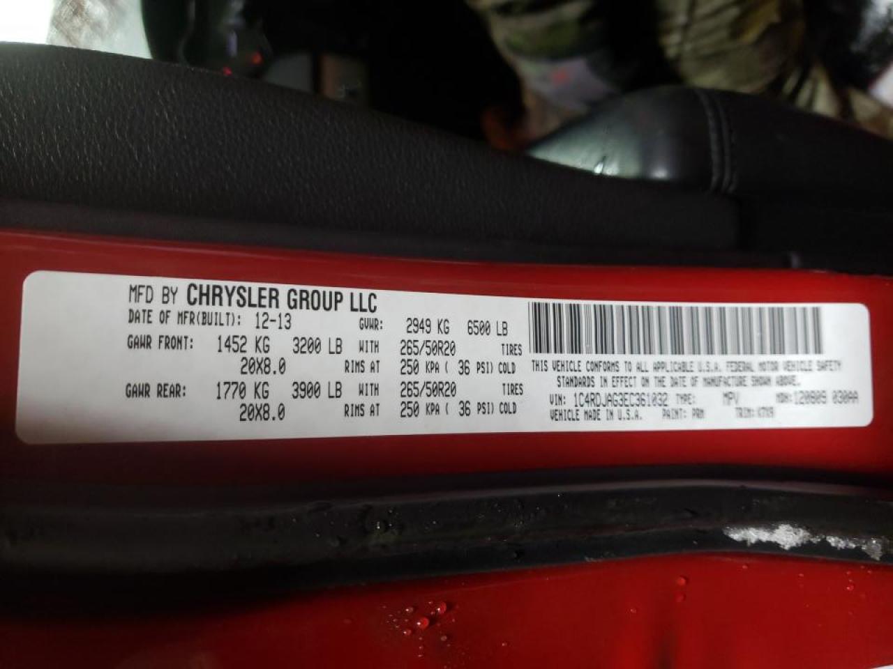 Photo 10 from auction – 2014 DODGE DURANGO SX with VIN 1C4RDJAG3EC361032