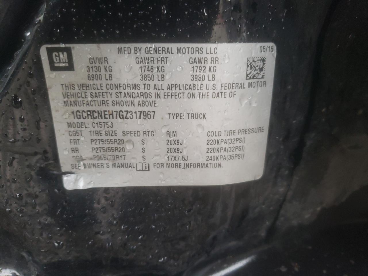Photo 10 from auction – 2016 CHEVROLET SILVERADO with VIN 1GCRCNEH7GZ317967