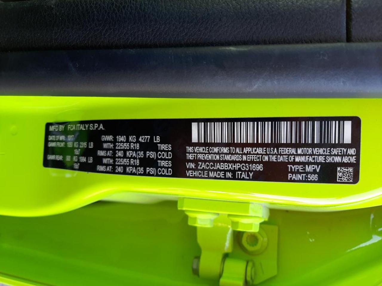 Photo 10 from auction – 2017 JEEP RENEGADE L with VIN ZACCJABBXHPG31696