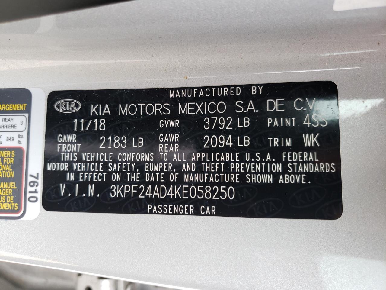Photo 10 from auction – 2019 KIA FORTE FE with VIN 3KPF24AD4KE058250
