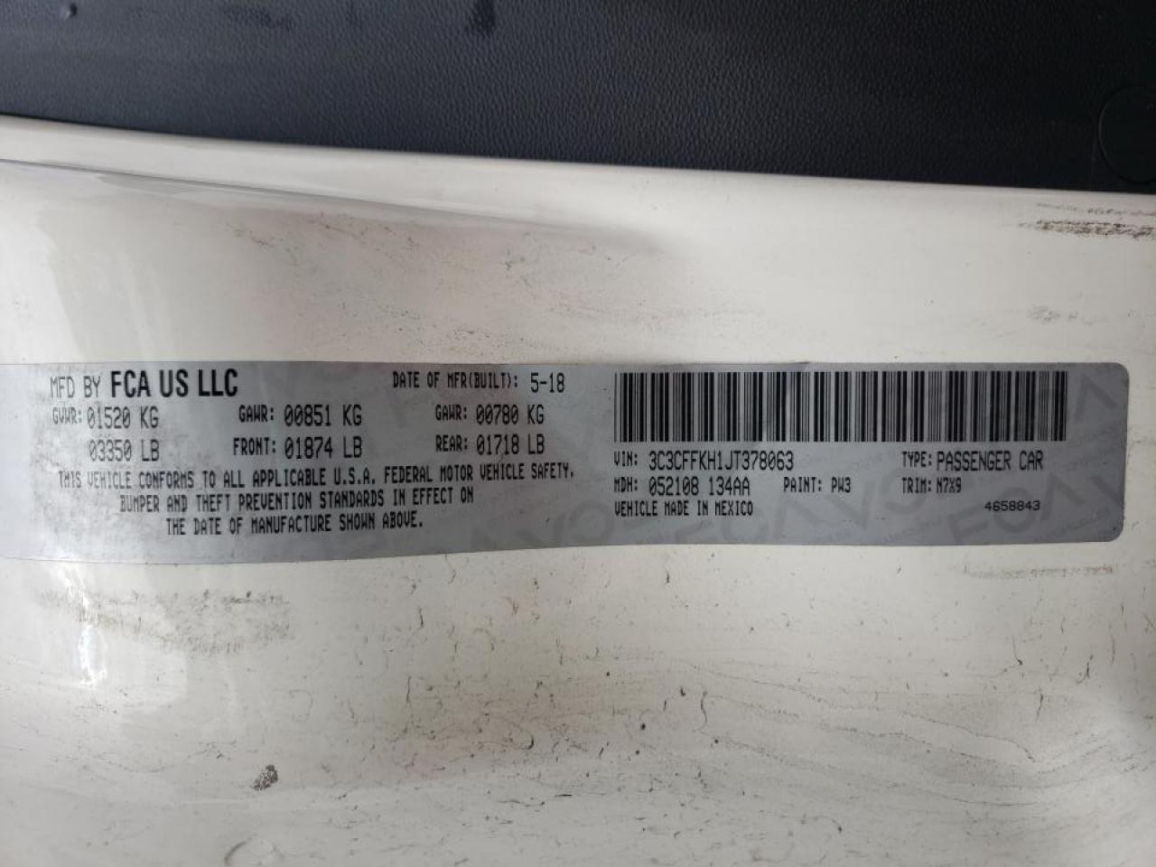 Photo 10 from auction – 2018 FIAT 500 POP with VIN 3C3CFFKH1JT378063