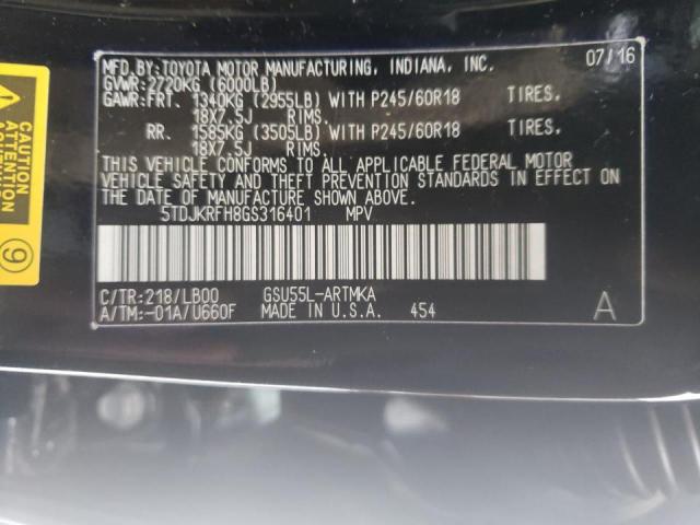 Photo 10 from auction – 2016 TOYOTA HIGHLANDER with VIN 5TDJKRFH8GS316401