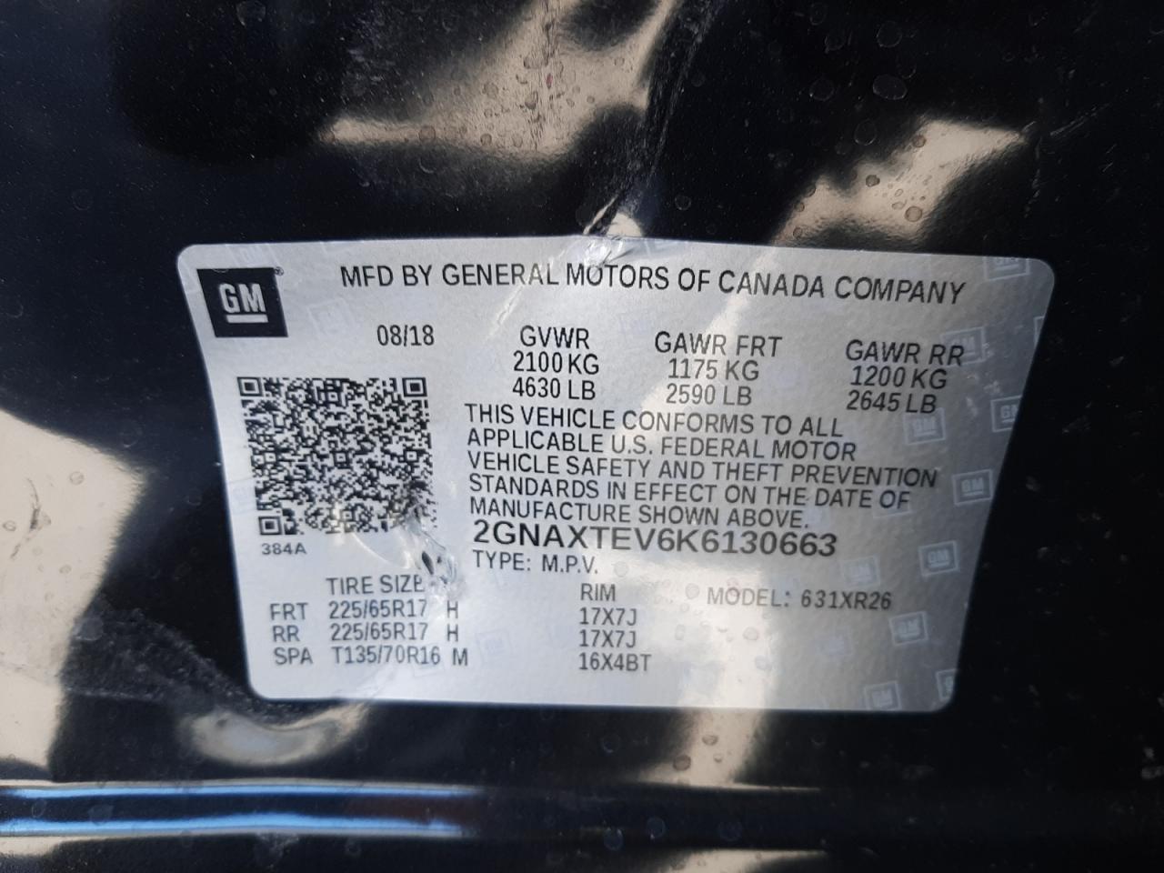 Photo 10 from auction – 2019 CHEVROLET EQUINOX LT with VIN 2GNAXTEV6K6130663