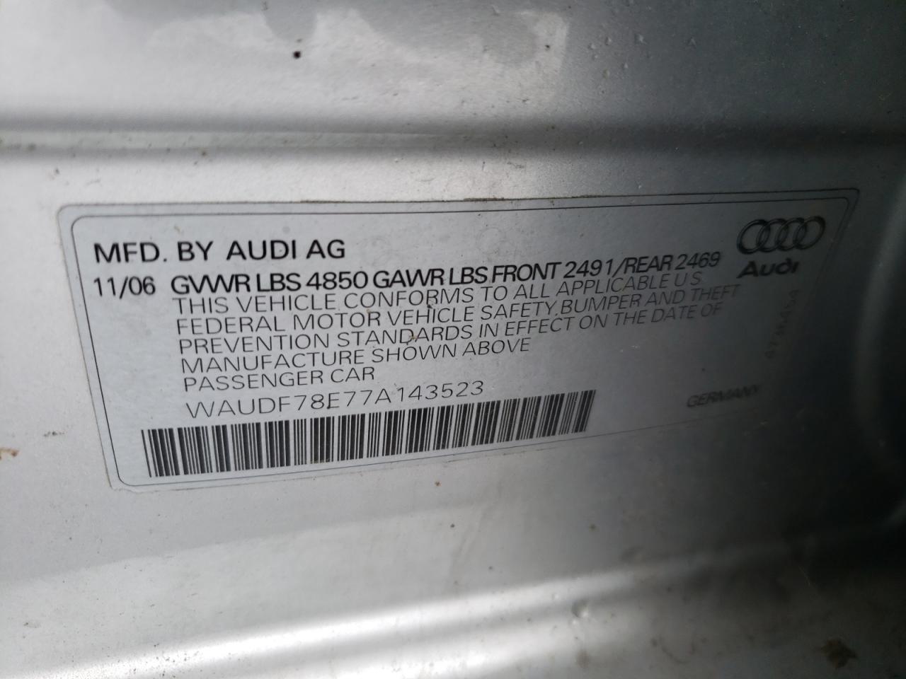 Photo 10 from auction – 2007 AUDI A4 2.0T QU with VIN WAUDF78E77A143523