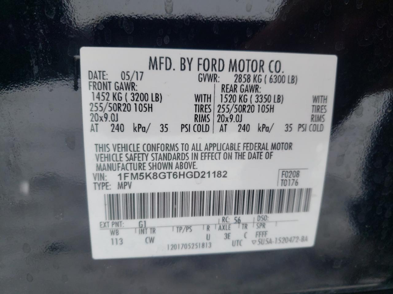 Photo 10 from auction – 2017 FORD EXPLORER S with VIN 1FM5K8GT6HGD21182