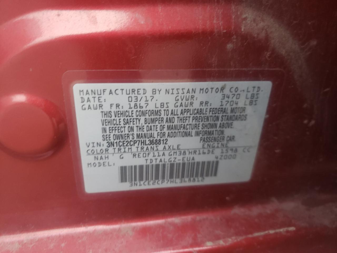 Photo 10 from auction – 2017 NISSAN VERSA NOTE with VIN 3N1CE2CP7HL368812