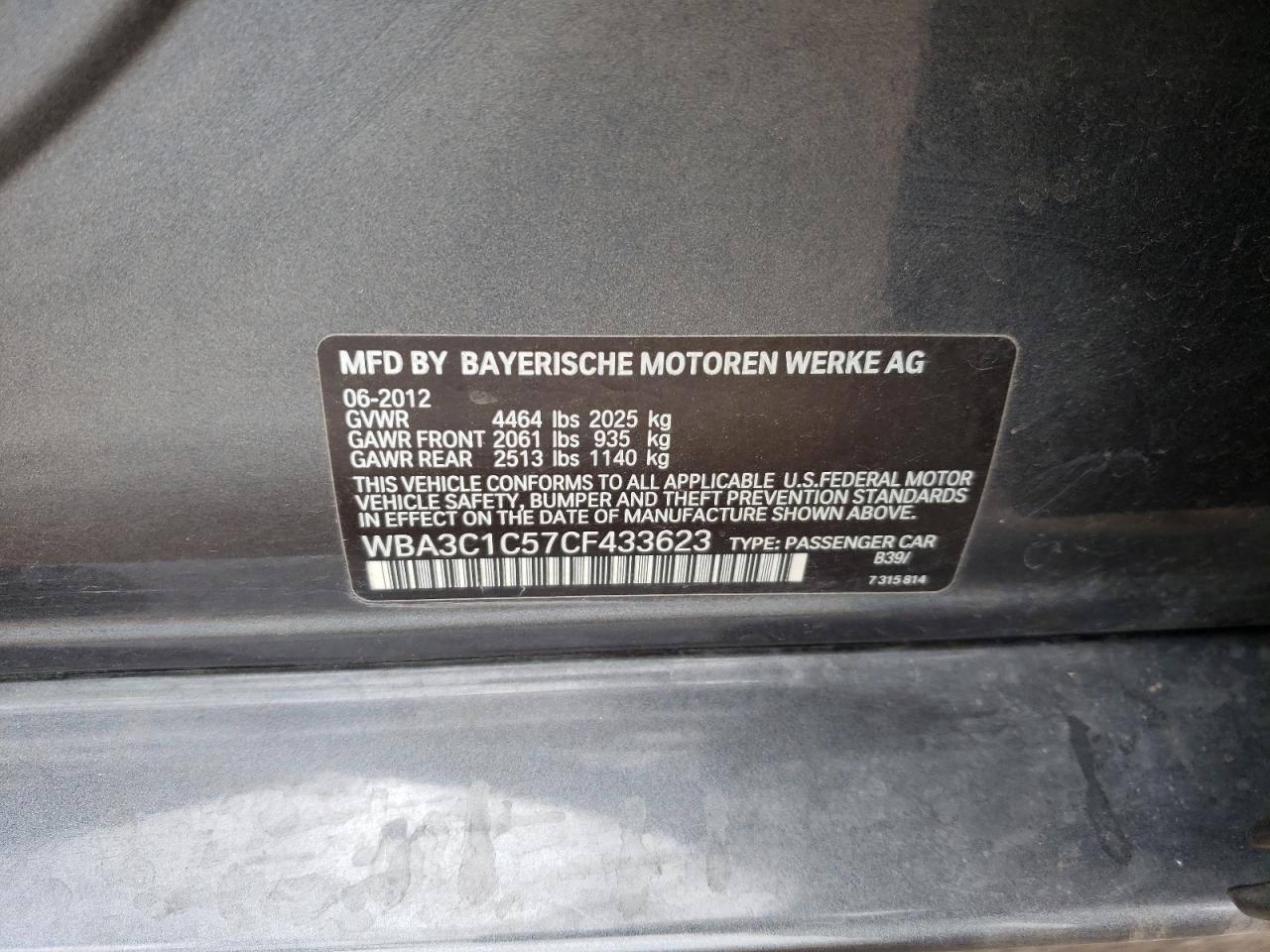 Photo 10 from auction – 2012 BMW 328 I SULE with VIN WBA3C1C57CF433623