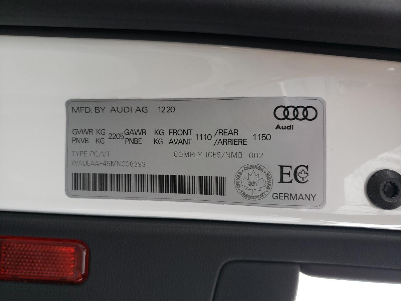 Photo 10 from auction – 2021 AUDI A4 PREMIUM with VIN WAUEAAF45MN008393
