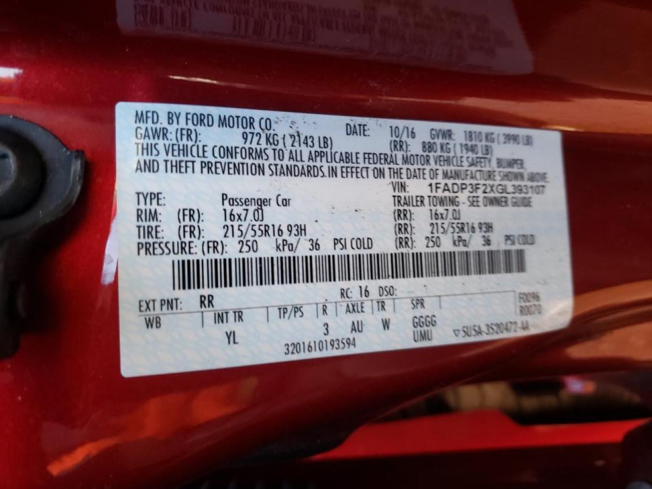 Photo 10 from auction – 2016 FORD FOCUS SE with VIN 1FADP3F2XGL393107