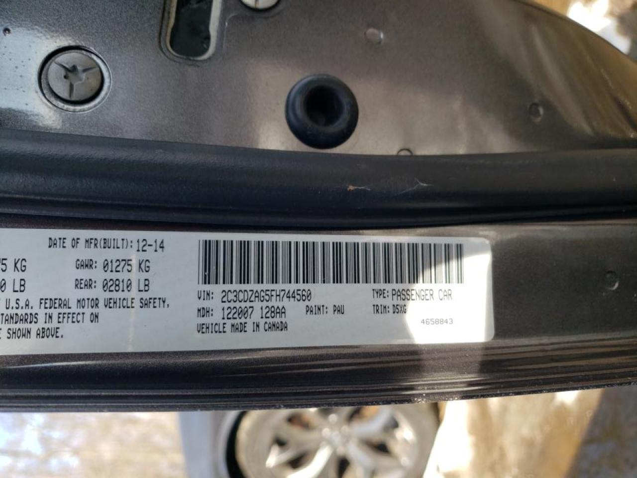Photo 10 from auction – 2015 DODGE CHALLENGER with VIN 2C3CDZAG5FH744560