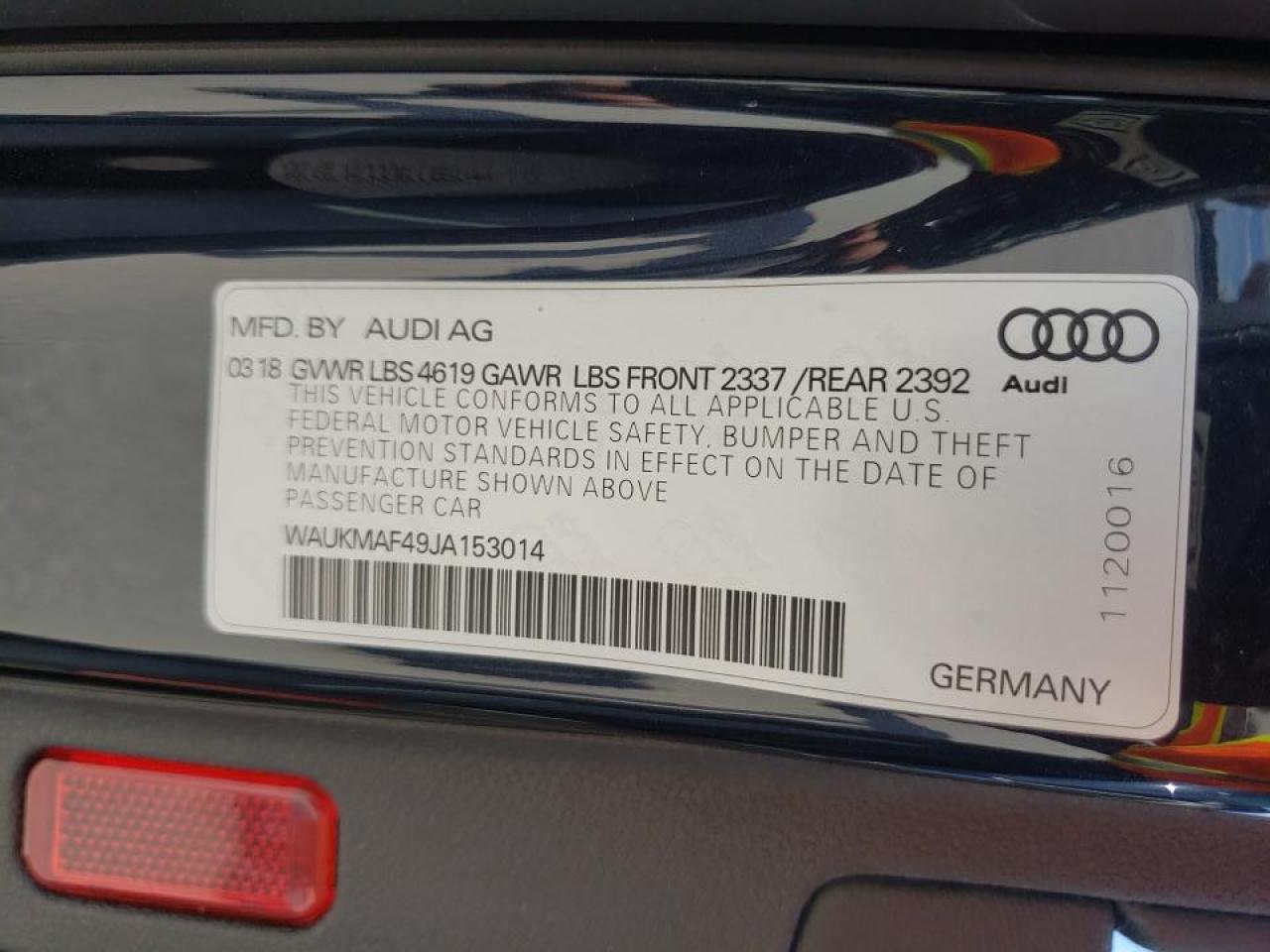 Photo 10 from auction – 2018 AUDI A4 PREMIUM with VIN WAUKMAF49JA153014