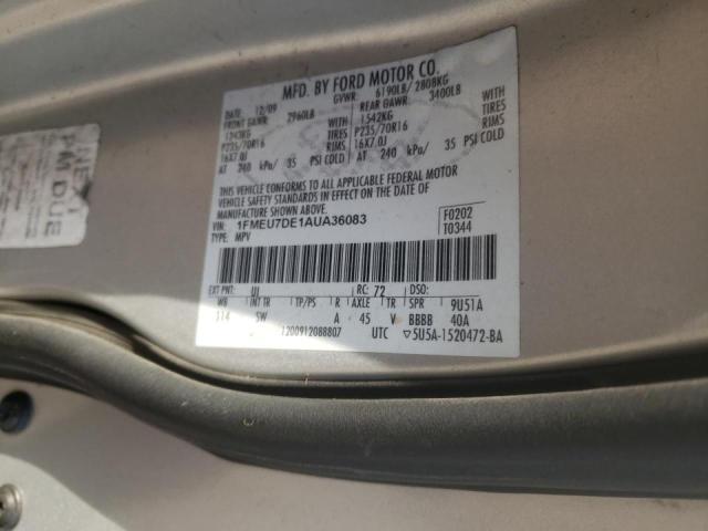 Photo 10 from auction – 2010 FORD EXPLORER X with VIN 1FMEU7DE1AUA36083