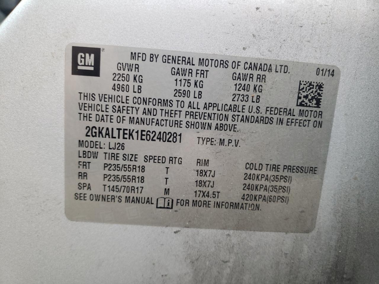 Фото 10 с аукциона – 2014 GMC TERRAIN SL с VIN 2GKALTEK1E6240281