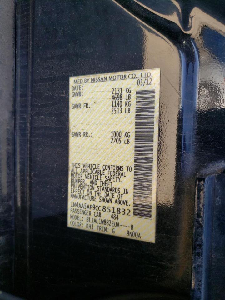Photo 10 from auction – 2012 NISSAN MAXIMA S with VIN 1N4AA5AP9CC851832