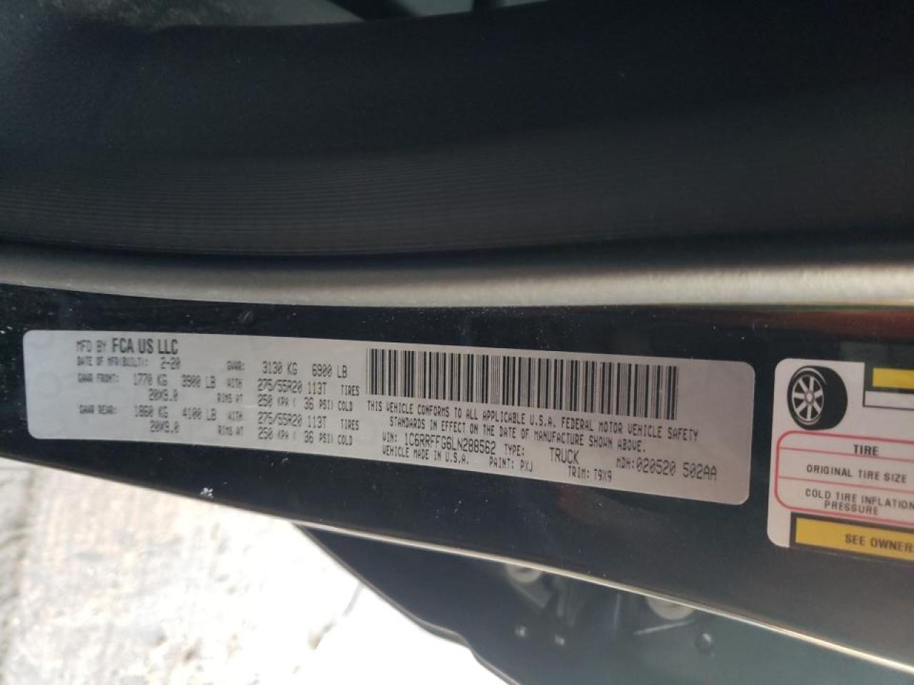 Photo 10 from auction – 2020 RAM 1500 BIG H with VIN 1C6RRFFG6LN288562