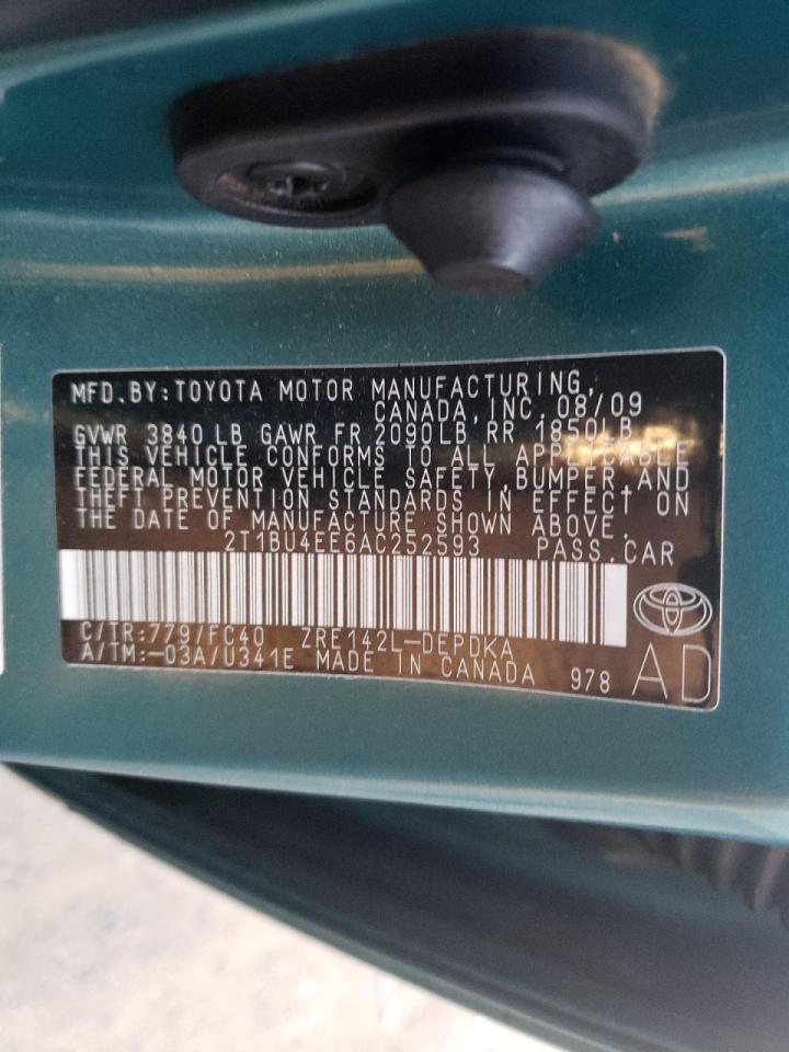 صورة رقم 10 من المزاد - 2010 TOYOTA COROLLA BA مع VIN 2T1BU4EE6AC252593