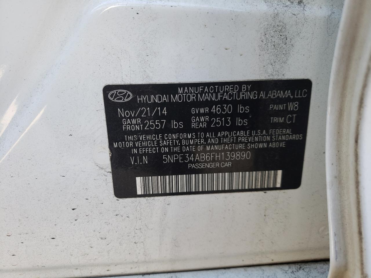 Photo 10 from auction – 2015 HYUNDAI SONATA SPO with VIN 5NPE34AB6FH139890