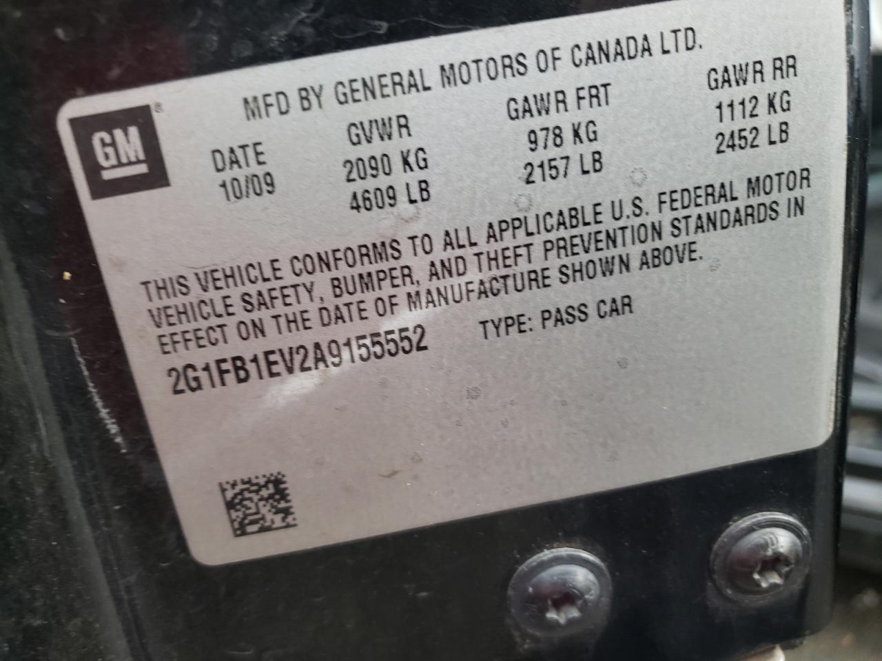 Photo 10 from auction – 2010 CHEVROLET CAMARO LT with VIN 2G1FB1EV2A9155552