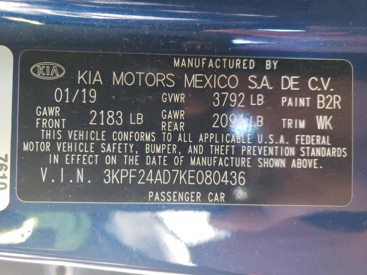 Photo 10 from auction – 2019 KIA FORTE FE with VIN 3KPF24AD7KE080436