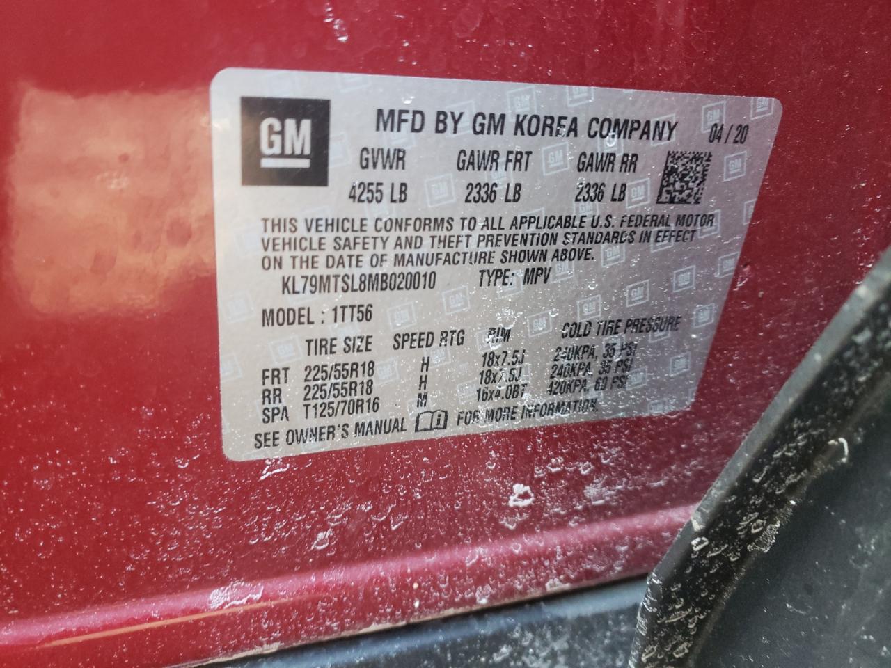 Photo 10 from auction – 2021 CHEVROLET TRAILBLAZE with VIN KL79MTSL8MB020010