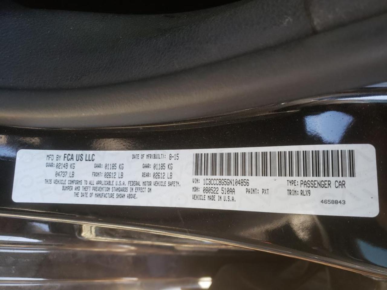 Photo 10 from auction – 2016 CHRYSLER 200 S with VIN 1C3CCCBG5GN104856