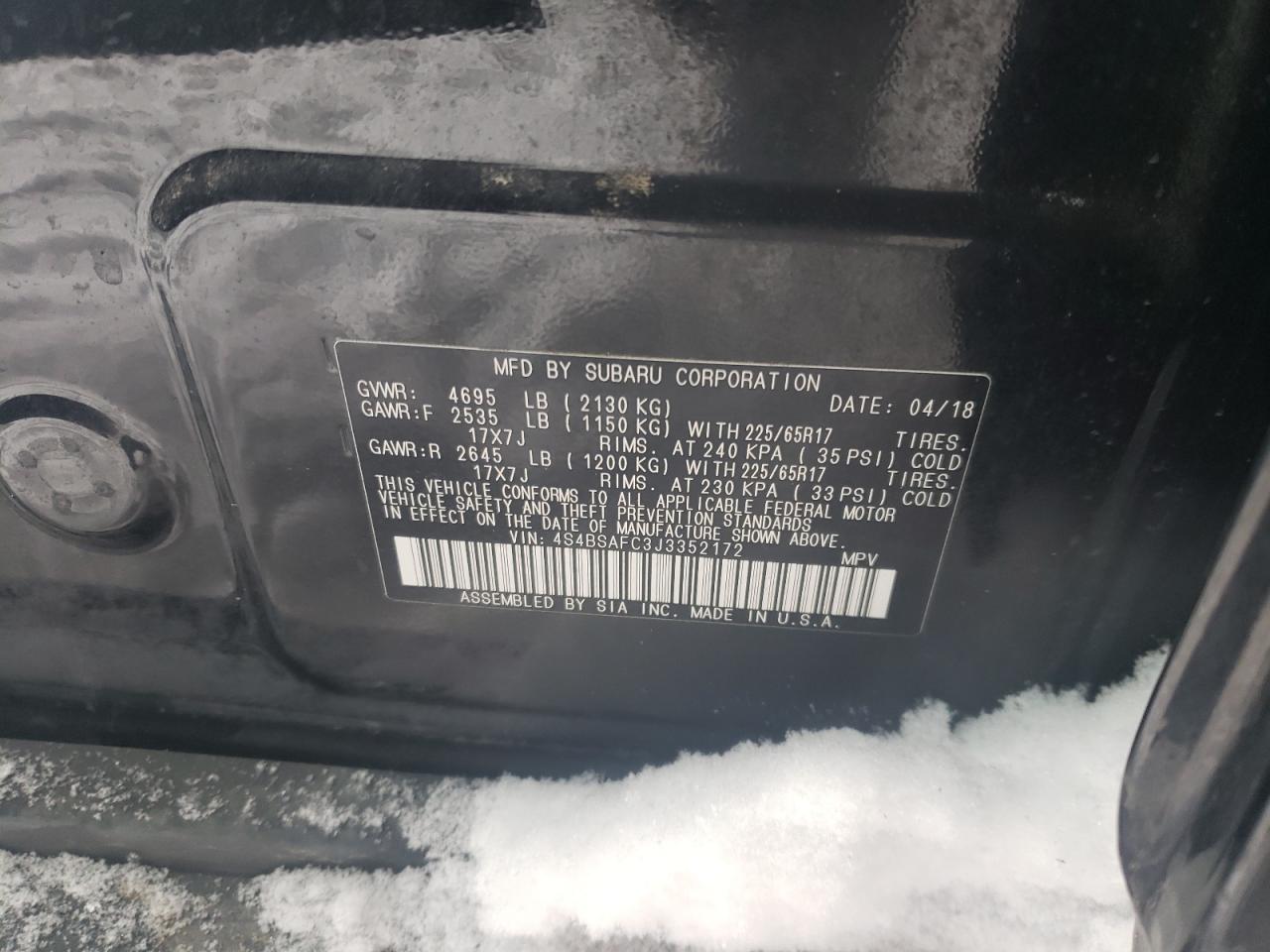 Photo 10 from auction – 2018 SUBARU OUTBACK 2. with VIN 4S4BSAFC3J3352172